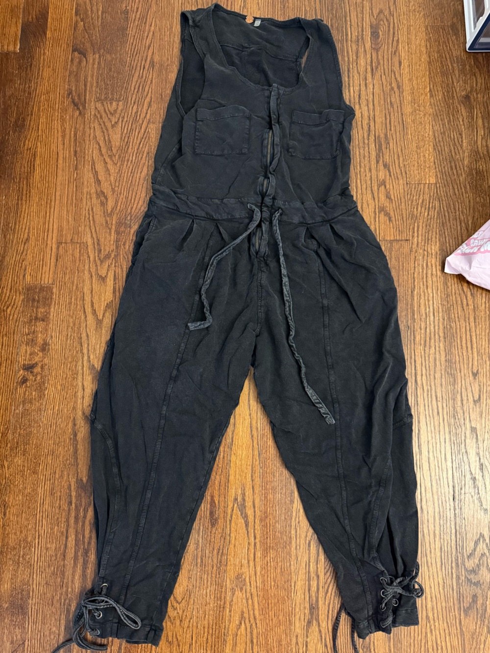 Black Free People Drawstring Jogger Jumpsuit